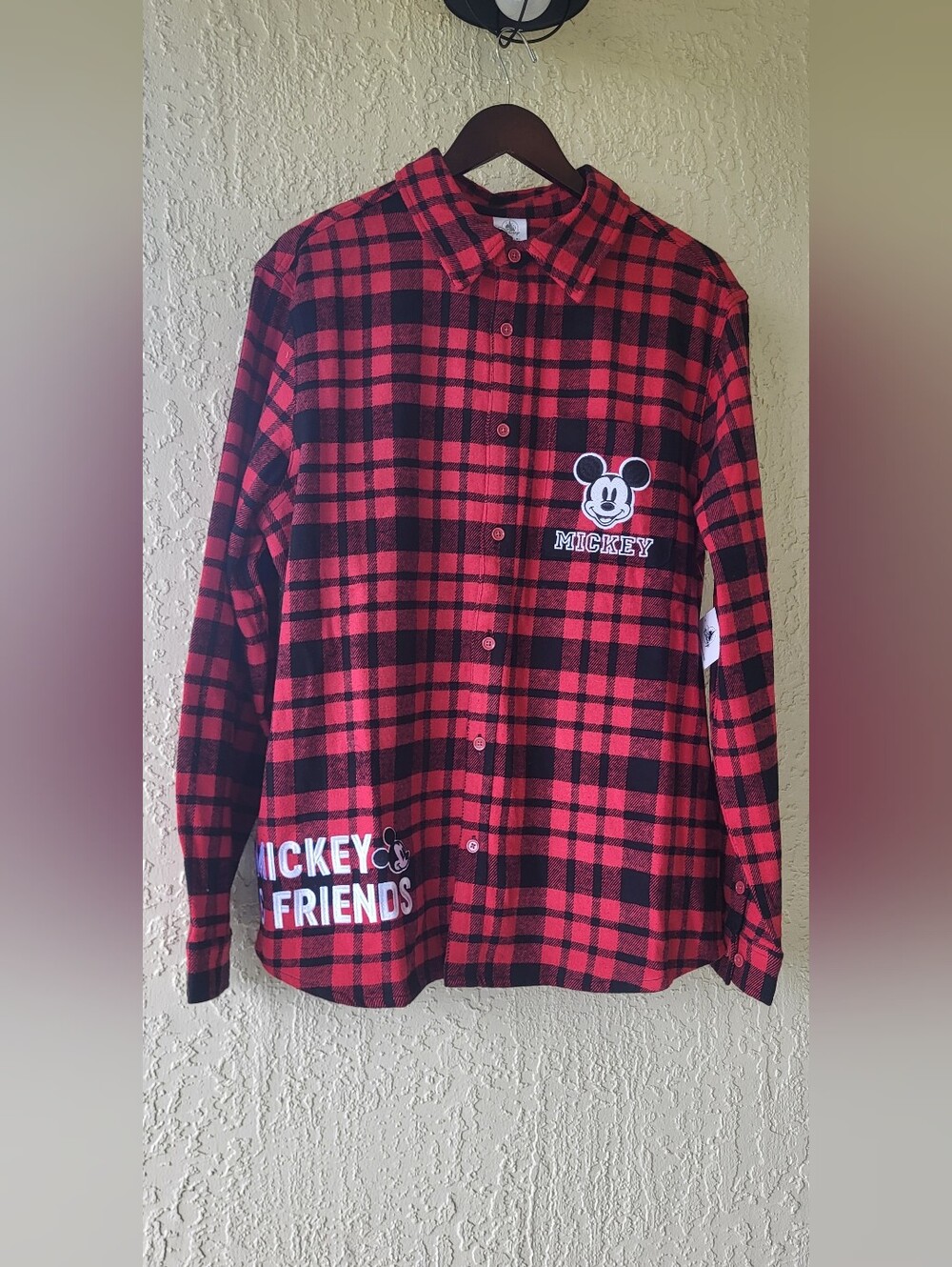 Disney Red and Black Plaid Mickey Button-Down Shirt